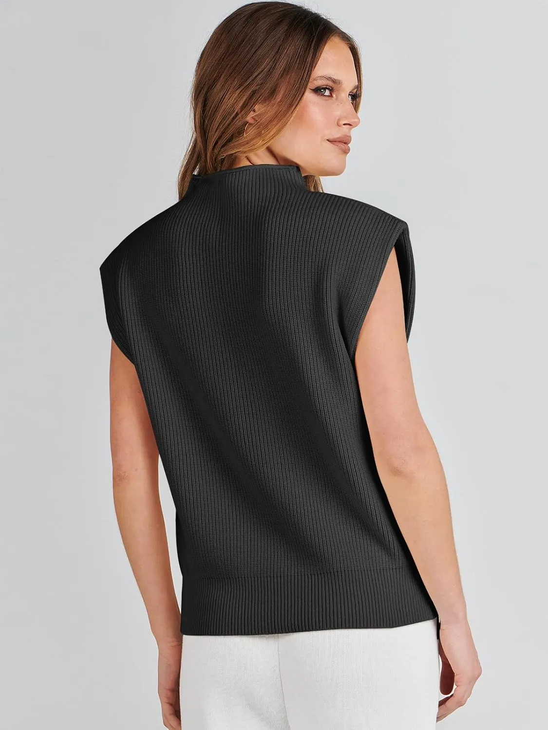ANRABESS Women's Mock Neck Sleeveless Sweater Vest Casual Cap Sleeve Knit Pullover Tank Tops 2025 Spring Summer Clothes