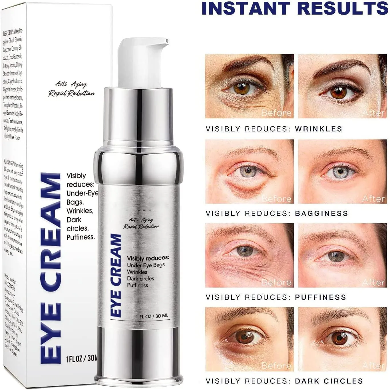 Anti-Wrinkle Magic Eye Cream, Anti-Aging Rapid Reduction Eye Cream, Massage Eye Cream, Instantly Reduces Wrinkles, Under-Eye Bags, Dark Circles (3Bottles)