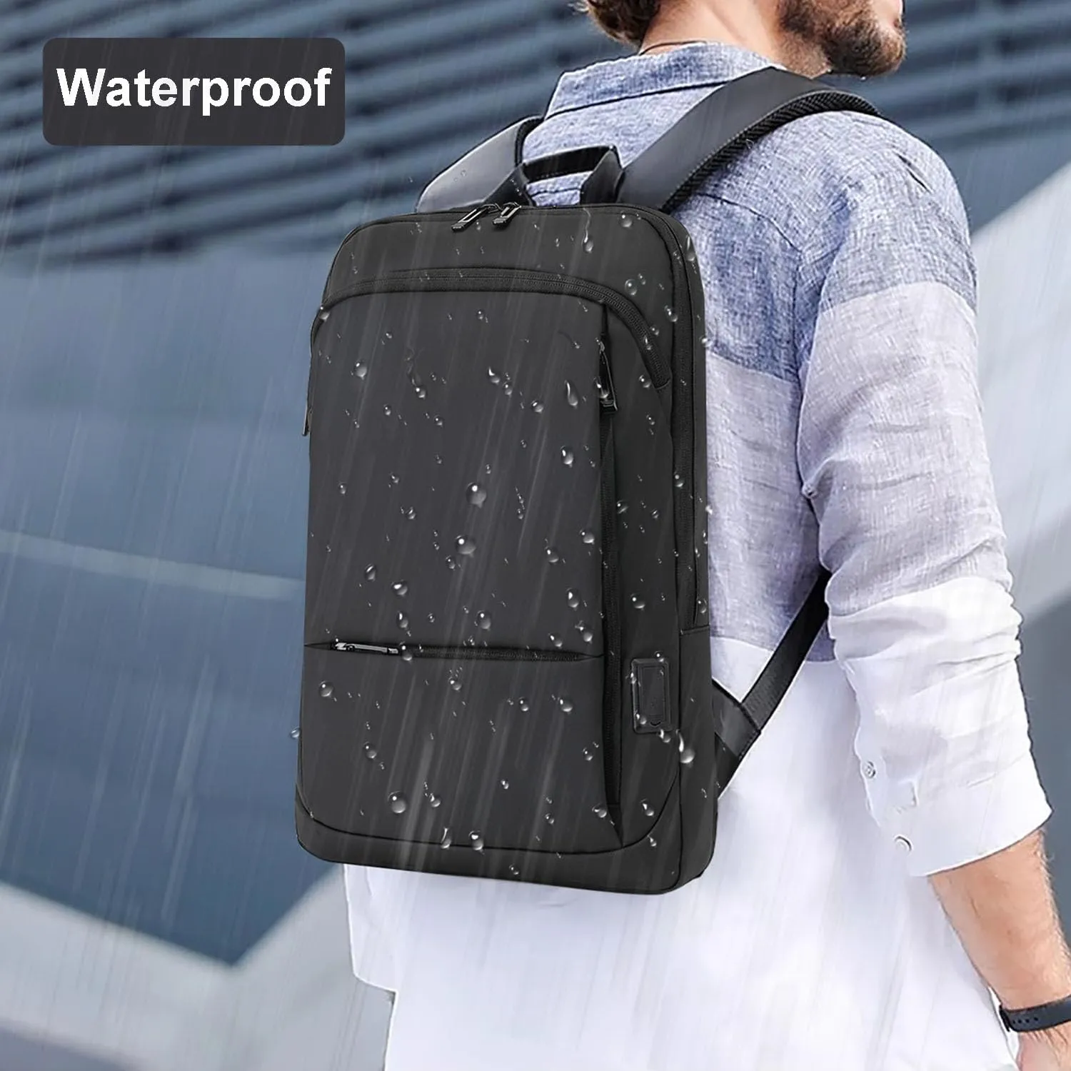 AUGUR Business Slim Backpack for Men Women 15.6 inch Water Resistant Laptop Backpack with USB Charger Computer Notebooks Lightweight Small Backpacks For School/Travel/Business/Work/College Bag