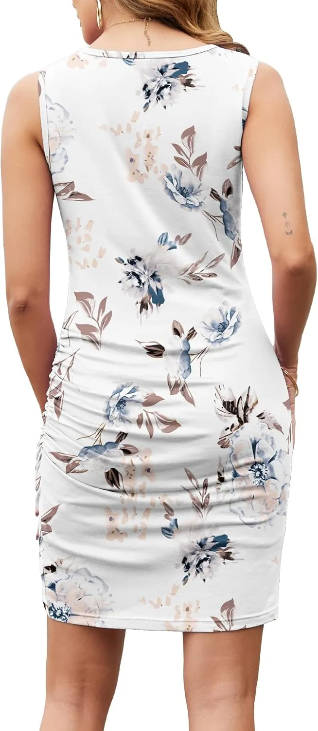 AUSELILY Womens Summer Bodycon Dresses 2025 Sleeveless Tank Dresses Casual Slim Fit Ruched Party Club Mini Dress