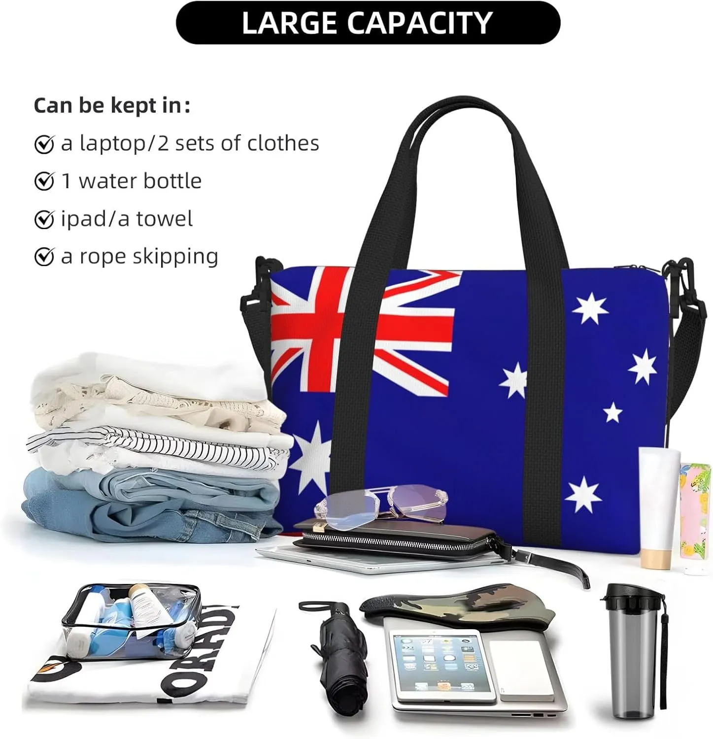 Australian Flag Travel Duffel Bag Carry On Tote Bags For Men,Weekender Overnight Bag,Sports Tote Gym Bag
