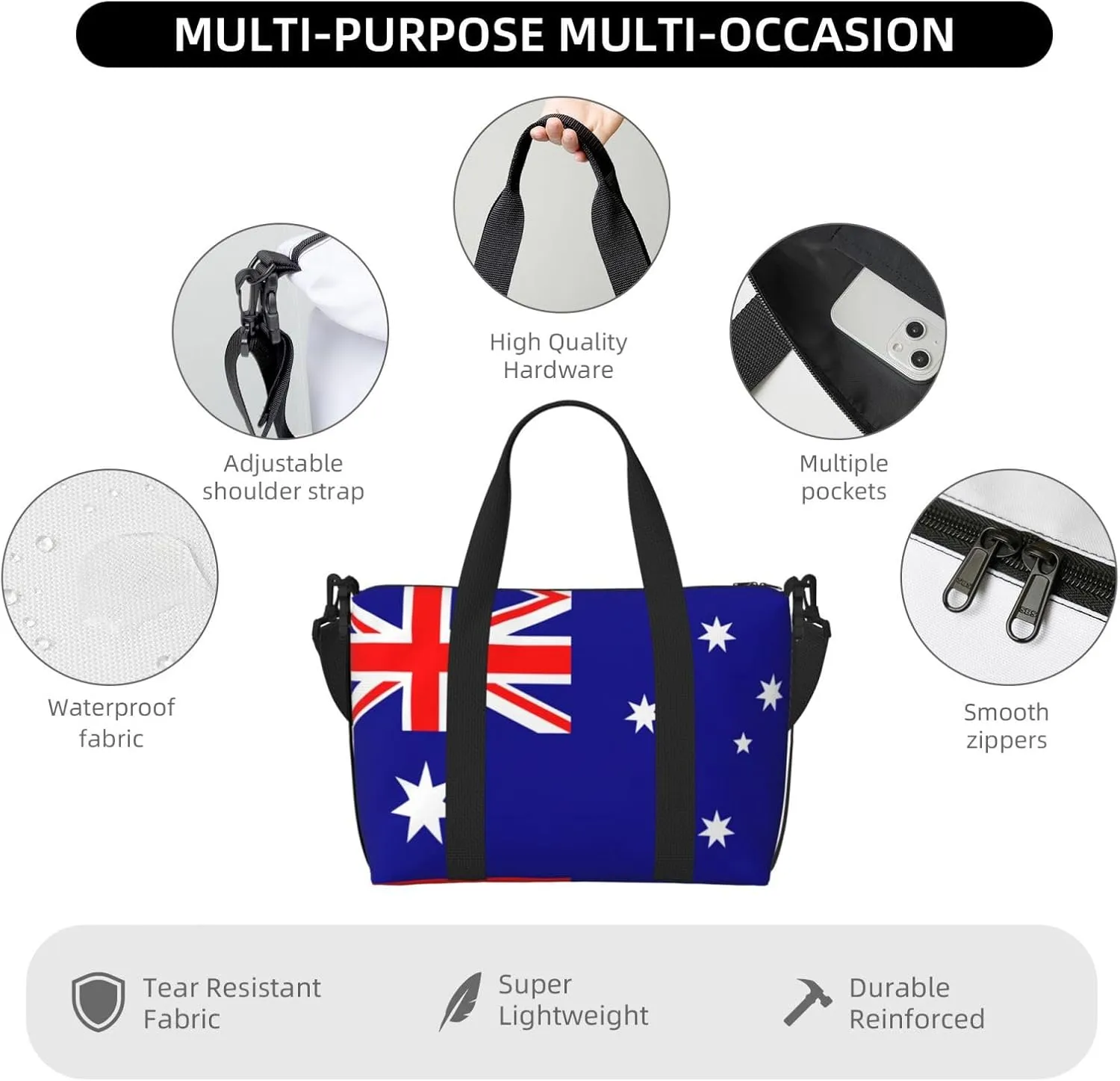 Australian Flag Travel Duffel Bag Carry On Tote Bags For Men,Weekender Overnight Bag,Sports Tote Gym Bag