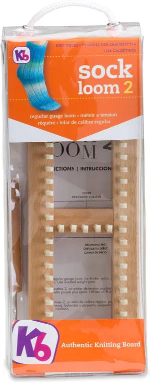 Authentic Knitting Board Sock Loom 2, Regular Gauge Adjustable Loom, 100% Hardwood