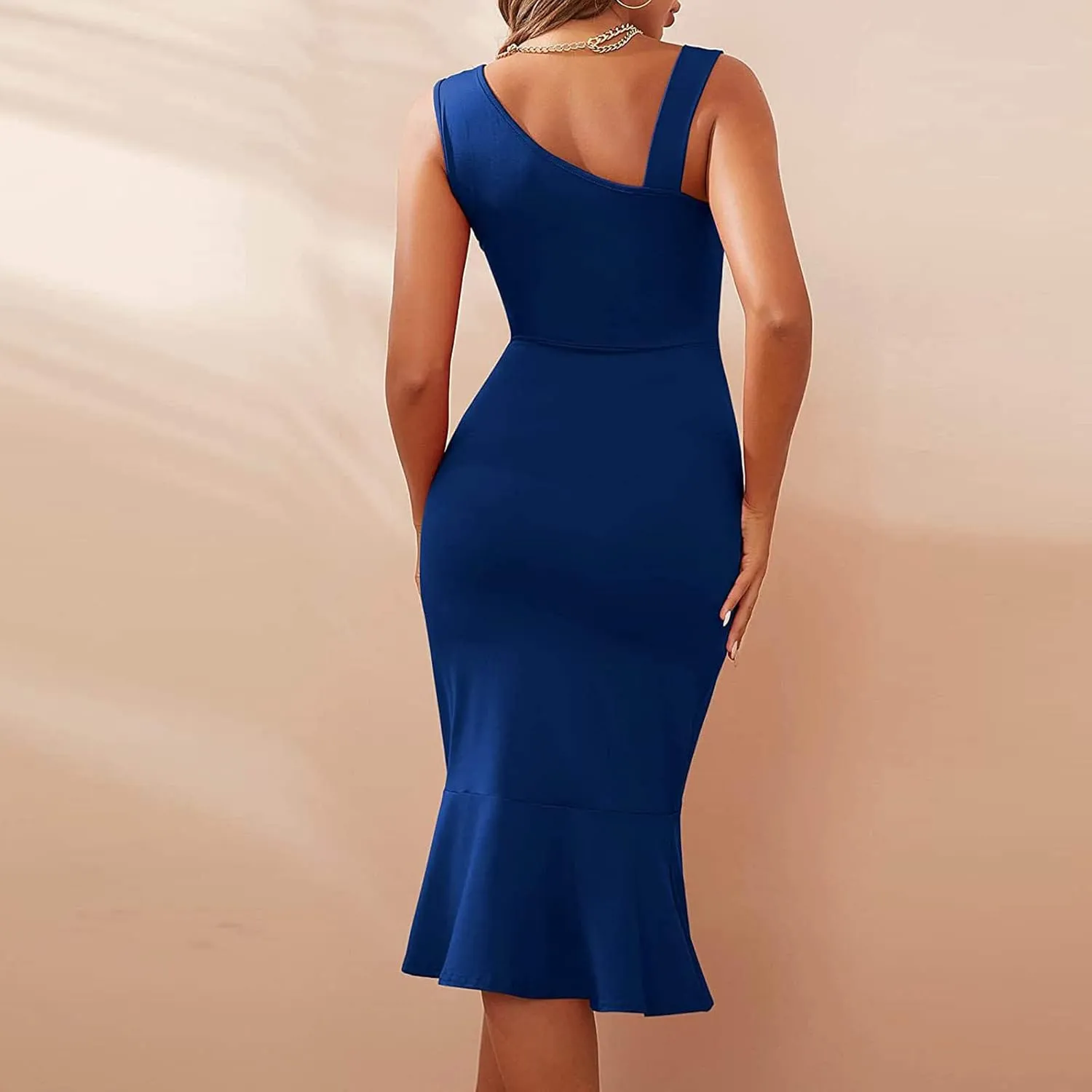Aymnlox Summer Dress for Women 2023 Trendy Square Neck Ruched Bodycon Sleeveless Slim Midi Dresses Sexy Elegant Party Evening