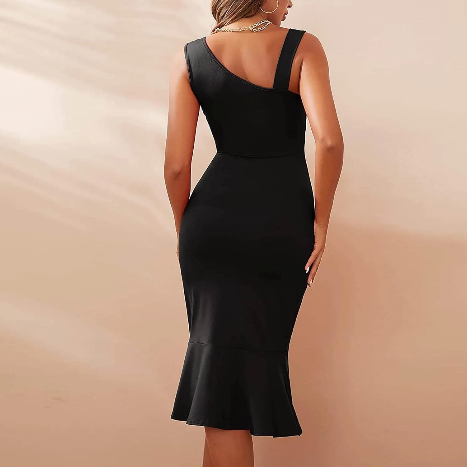 Aymnlox Summer Dress for Women 2023 Trendy Square Neck Ruched Bodycon Sleeveless Slim Midi Dresses Sexy Elegant Party Evening