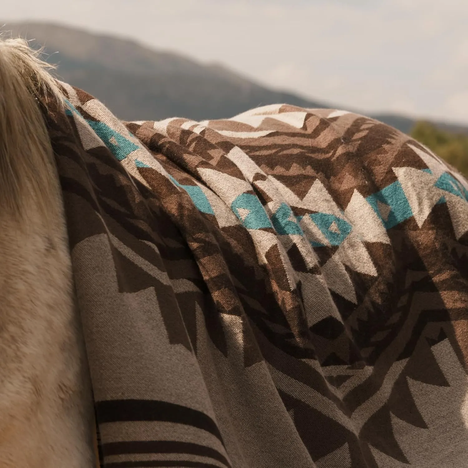 Aztec Throw Blanket with Soft Sherpa Lining, Traditional Southwestern Navajo Tribal Style Warm Throw for Camping, Outdoor, Cozy Boho Blanket for Couch, Sofa, Bed, 50"x60", Teddy Brown