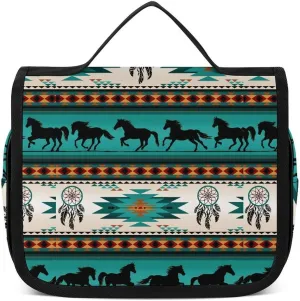 Aztec Tribal Horse Hanging Toiletry Bag - Large Cosmetic Makeup Travel Organizer for Men & Women with Sturdy Hook