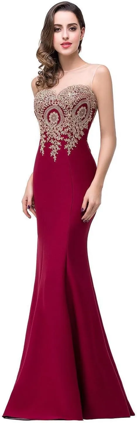 Babyonline® Women's Lace Applique Long Formal Mermaid Evening Prom Dresses