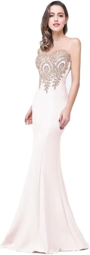 Babyonline® Women's Lace Applique Long Formal Mermaid Evening Prom Dresses
