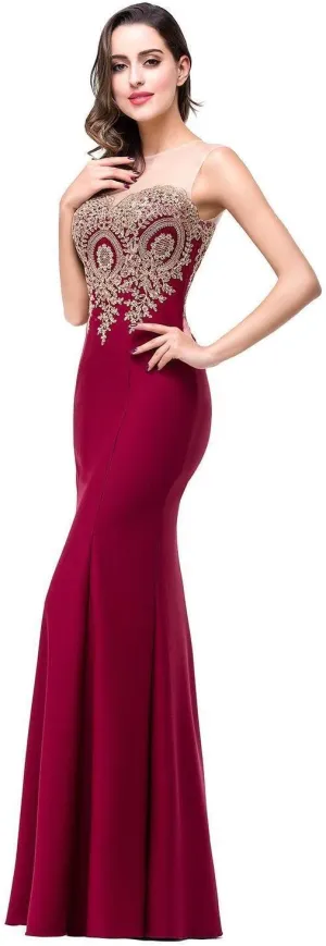 Babyonline® Women's Lace Applique Long Formal Mermaid Evening Prom Dresses