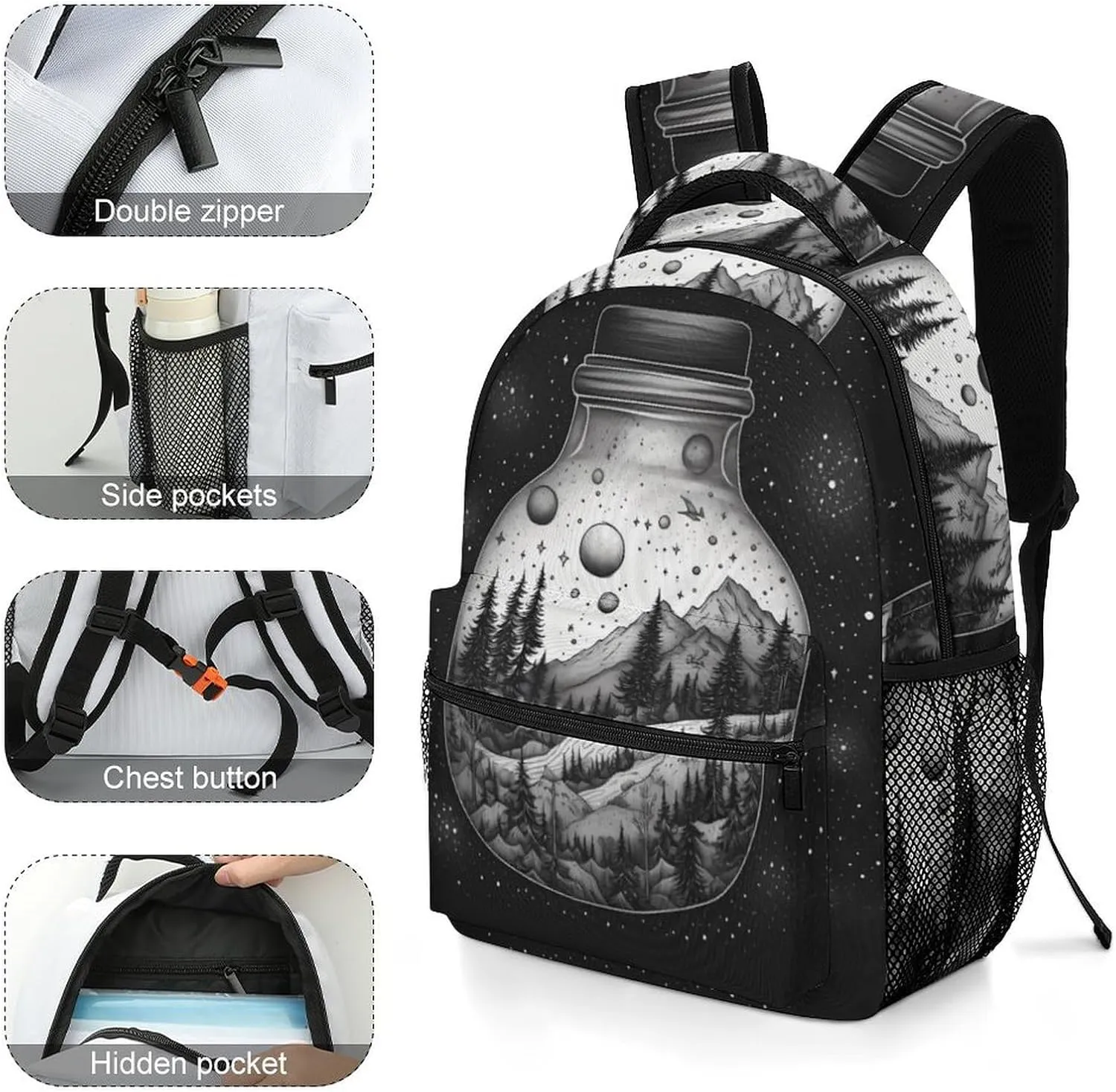 Backpacks Black And White Painting Travel Bag Laptop Backpack Casual Daypack for Weekender Business Hiking