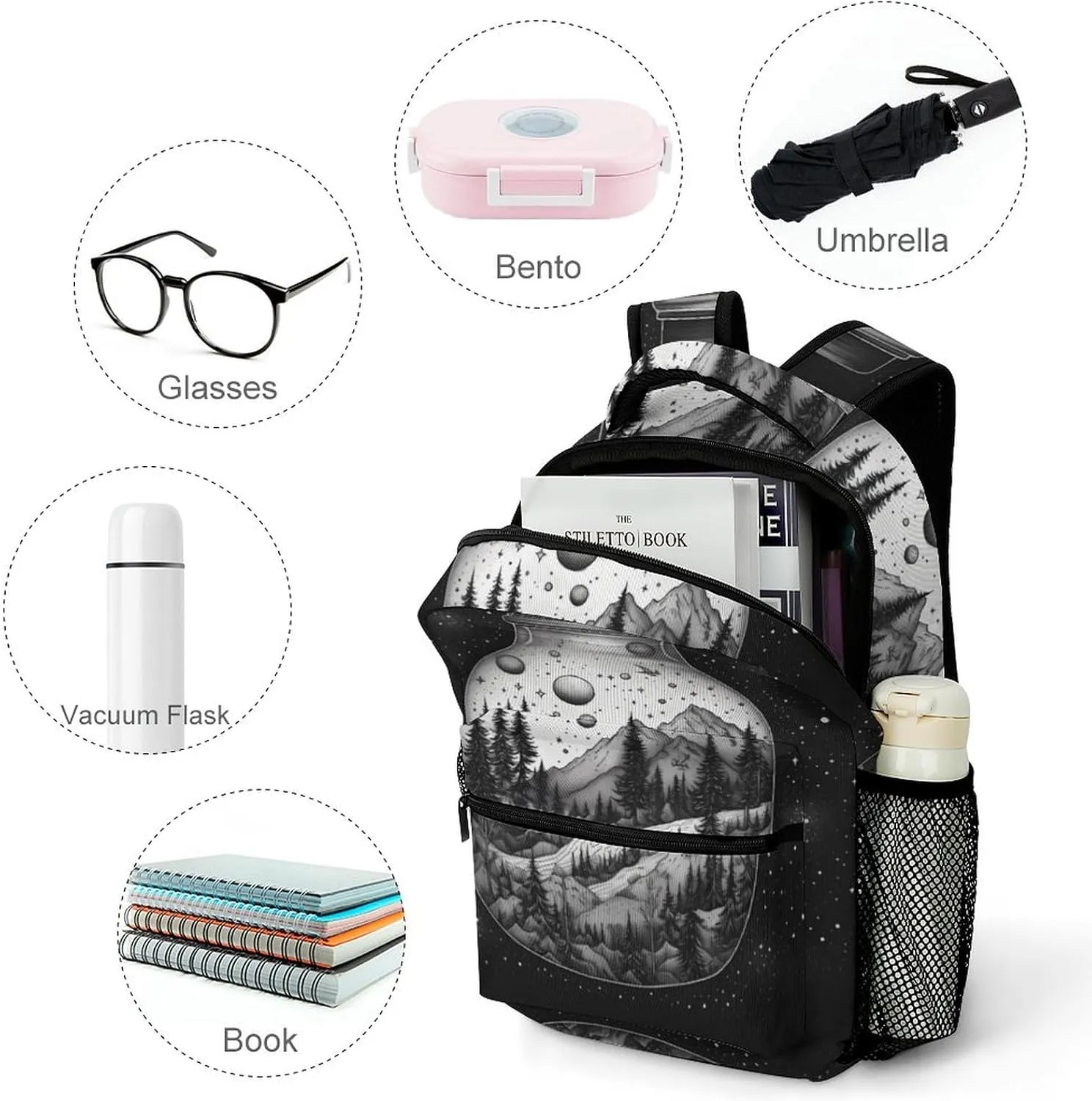 Backpacks Black And White Painting Travel Bag Laptop Backpack Casual Daypack for Weekender Business Hiking