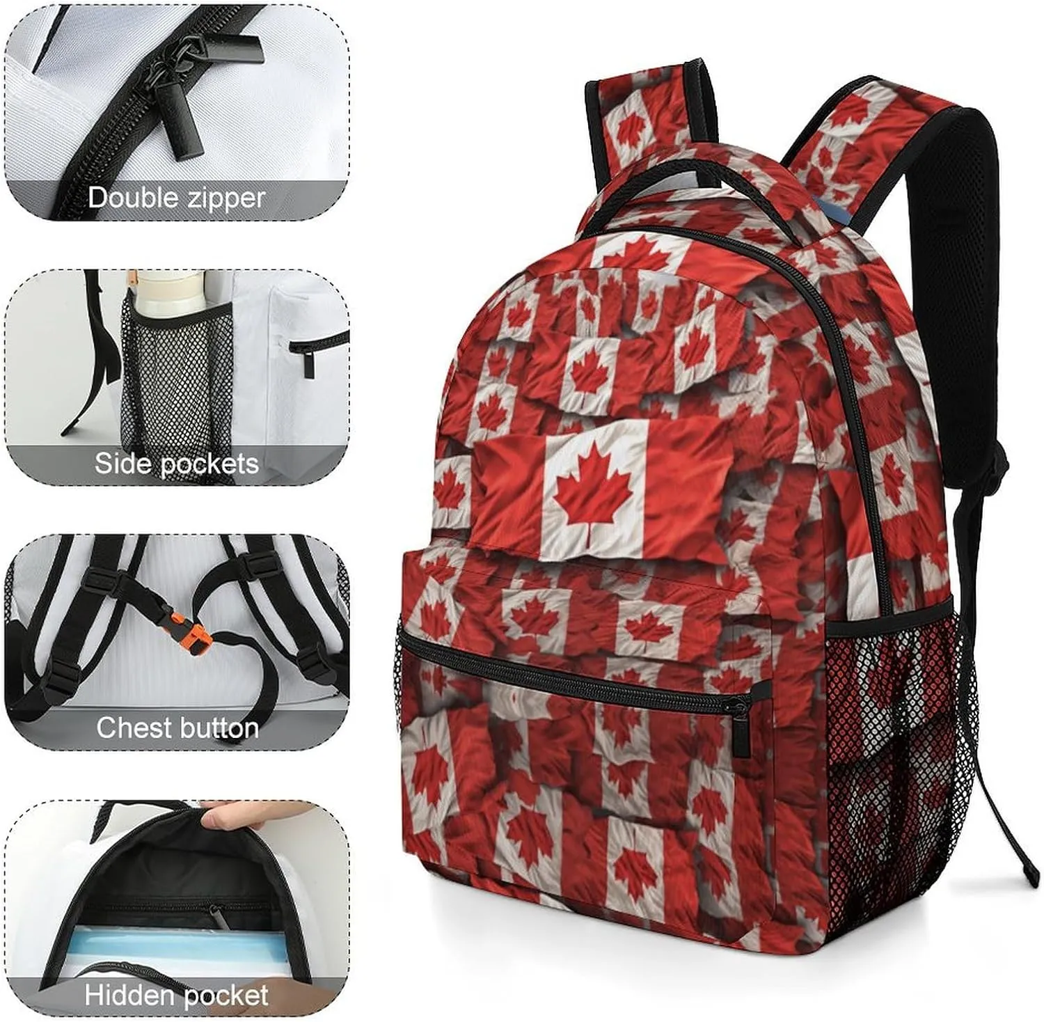 Backpacks Canadian Flag Travel Bag Laptop Backpack Casual Daypack for Weekender Business Hiking