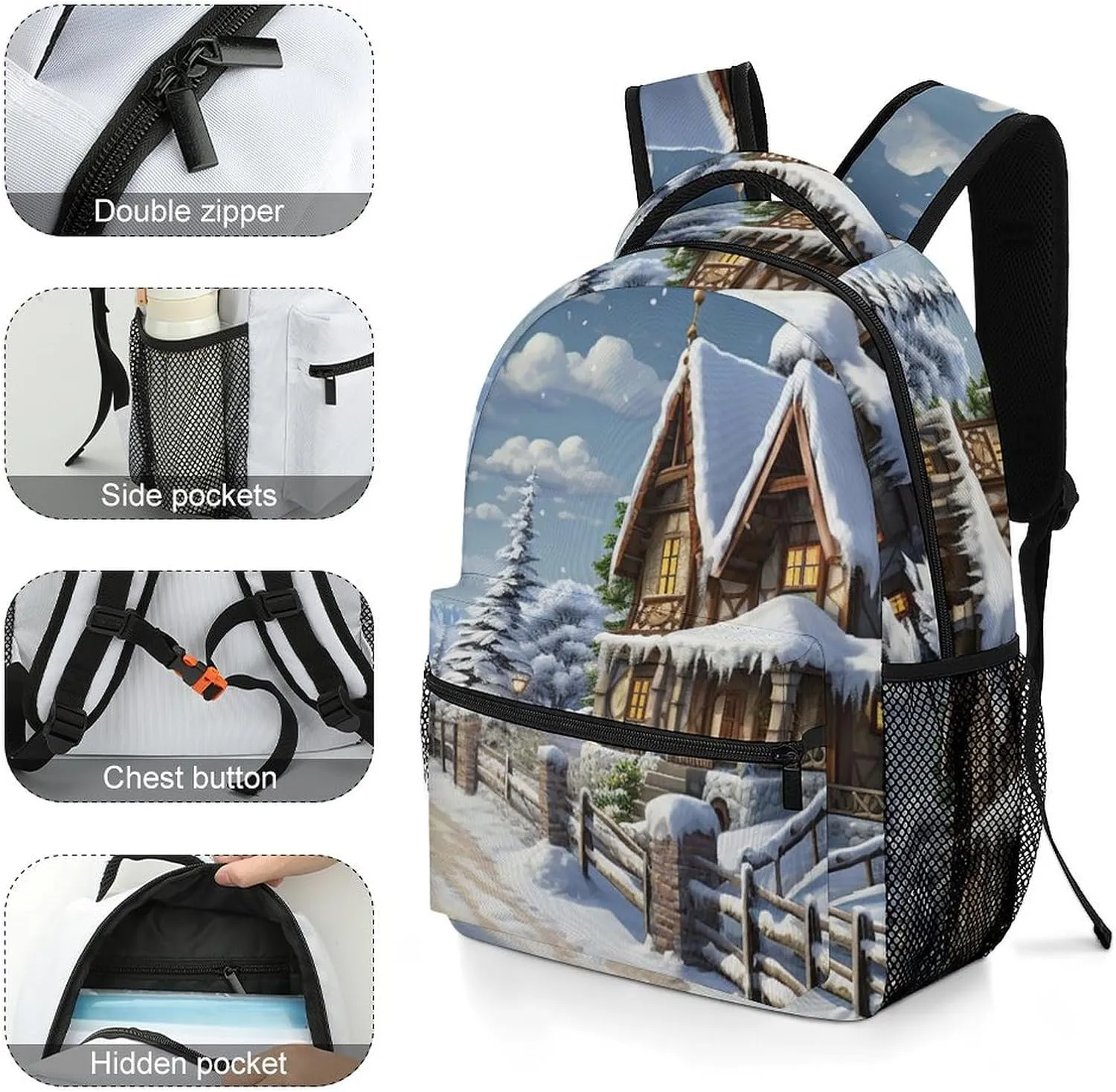 Backpacks Christmas Winter Happy Scene Travel Bag Laptop Backpack Casual Daypack for Weekender Business Hiking