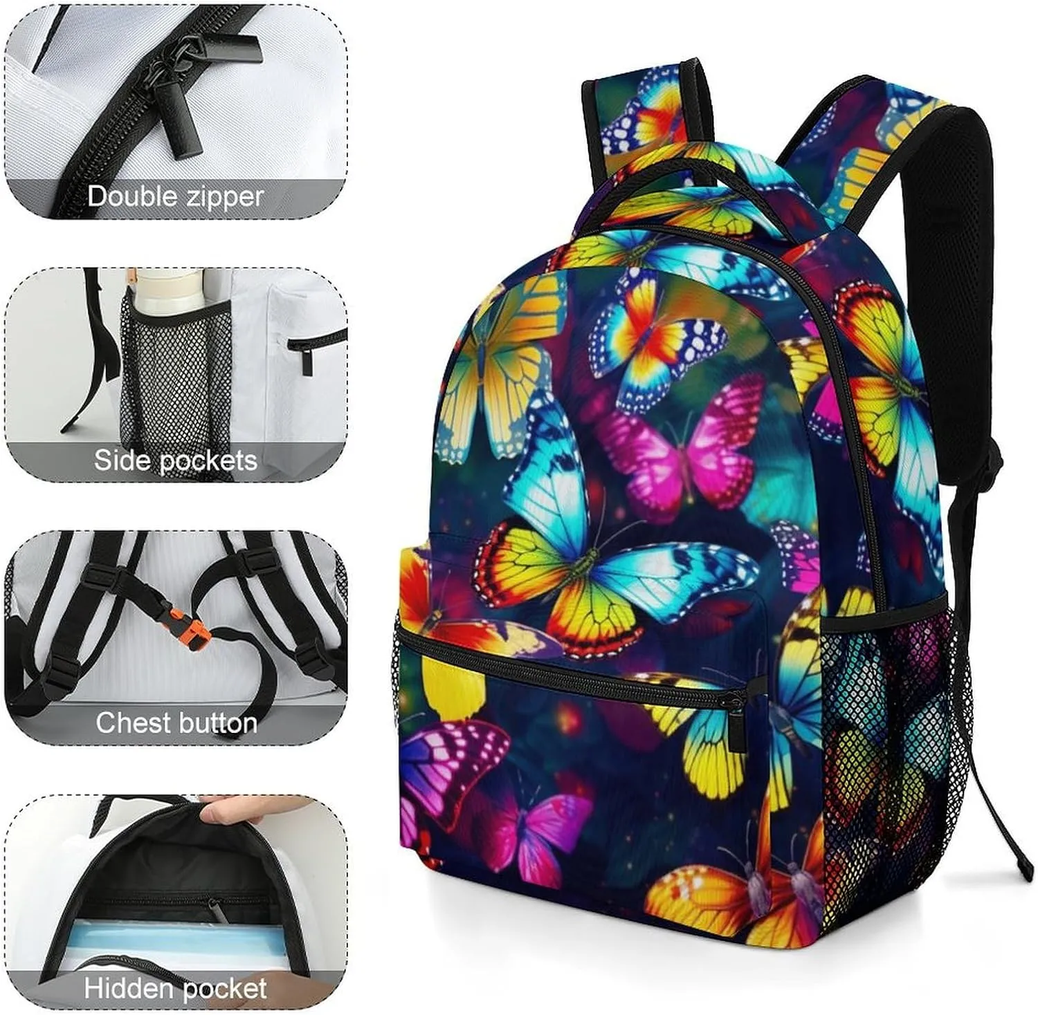 Backpacks Colorful Butterflies Travel Bag Laptop Backpack Casual Daypack for Weekender Business Hiking