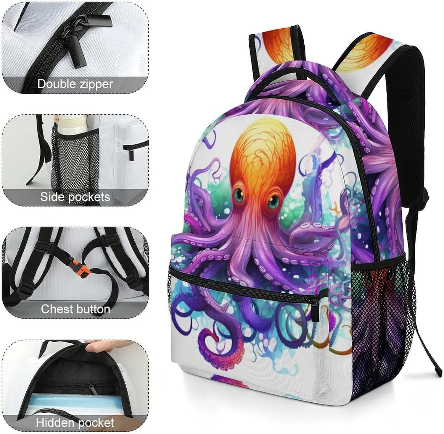 Backpacks Colorful Octopus Travel Bag Laptop Backpack Casual Daypack for Weekender Business Hiking