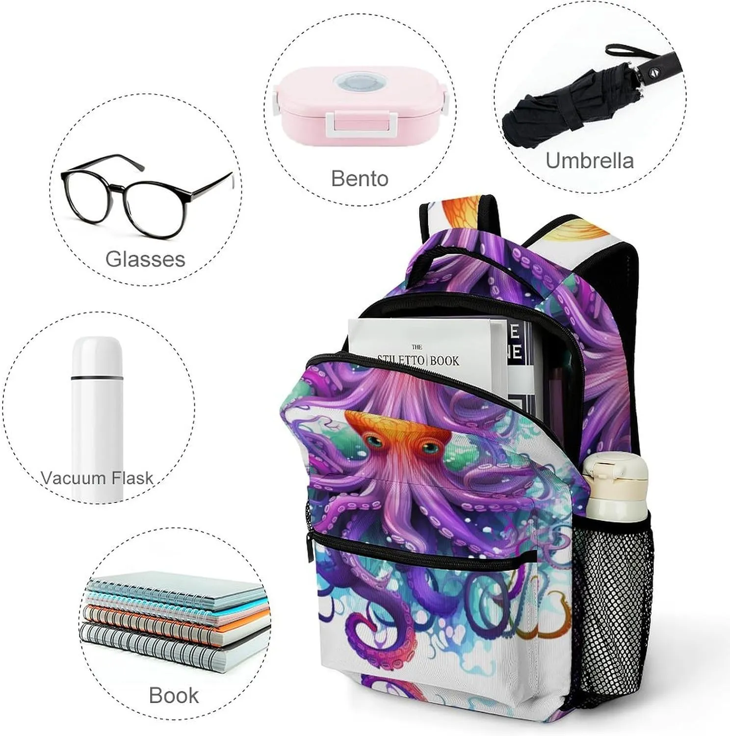 Backpacks Colorful Octopus Travel Bag Laptop Backpack Casual Daypack for Weekender Business Hiking