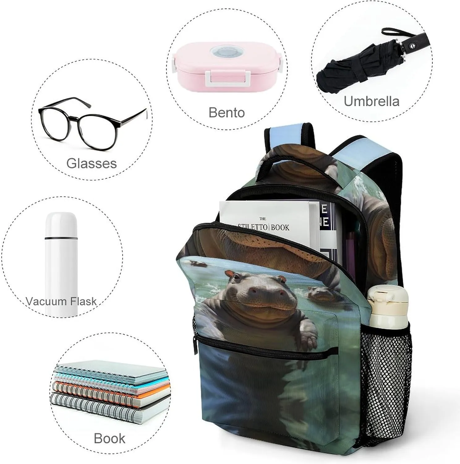 Backpacks Cute Hippos Travel Bag Laptop Backpack Casual Daypack for Weekender Business Hiking