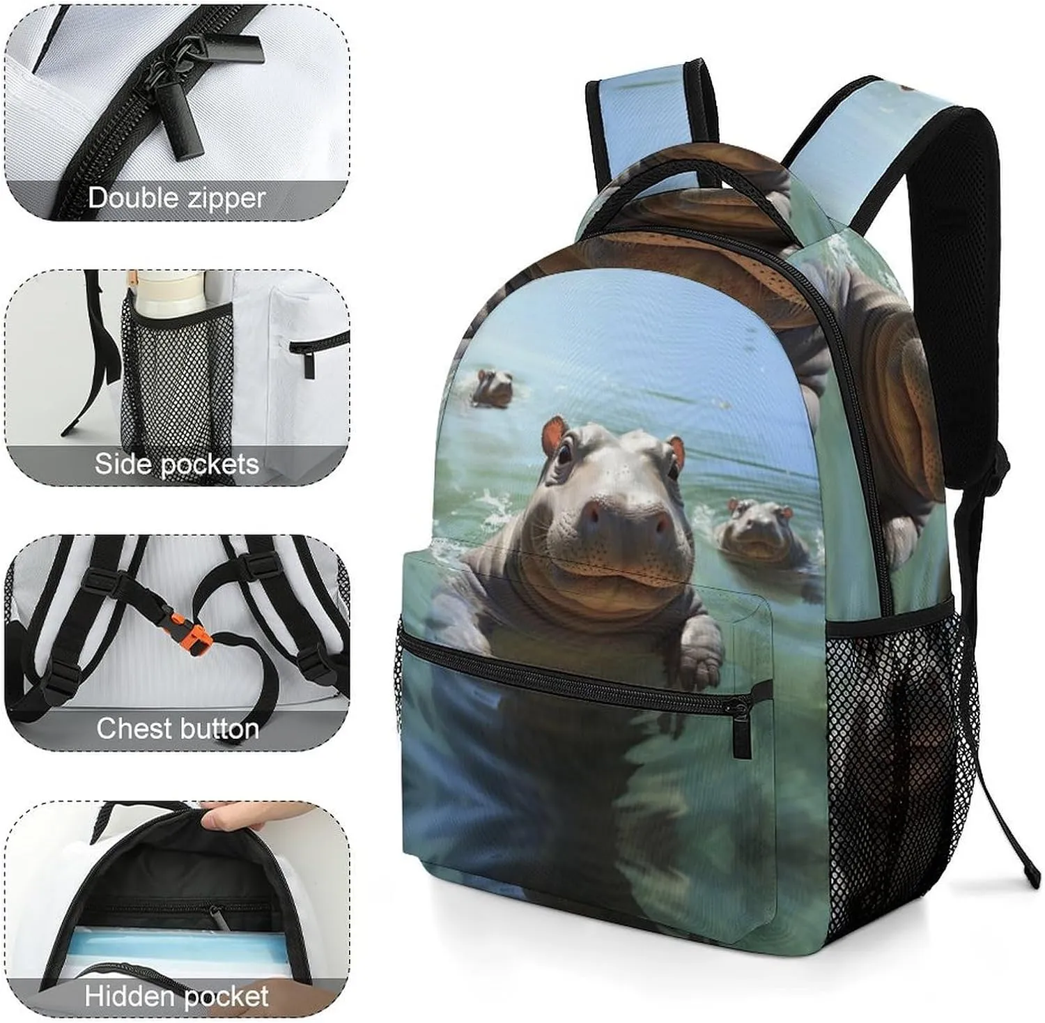 Backpacks Cute Hippos Travel Bag Laptop Backpack Casual Daypack for Weekender Business Hiking
