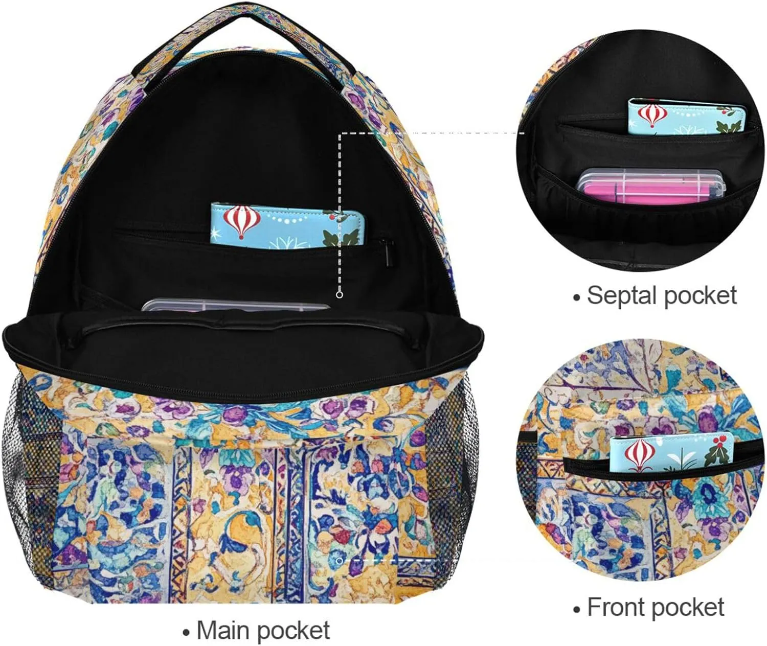 Backpacks for Men Women Fashion Travel Laptop Backpack with Chest Strap for Travel Trip Bohemian Boho Vintage Mandala Style Flower
