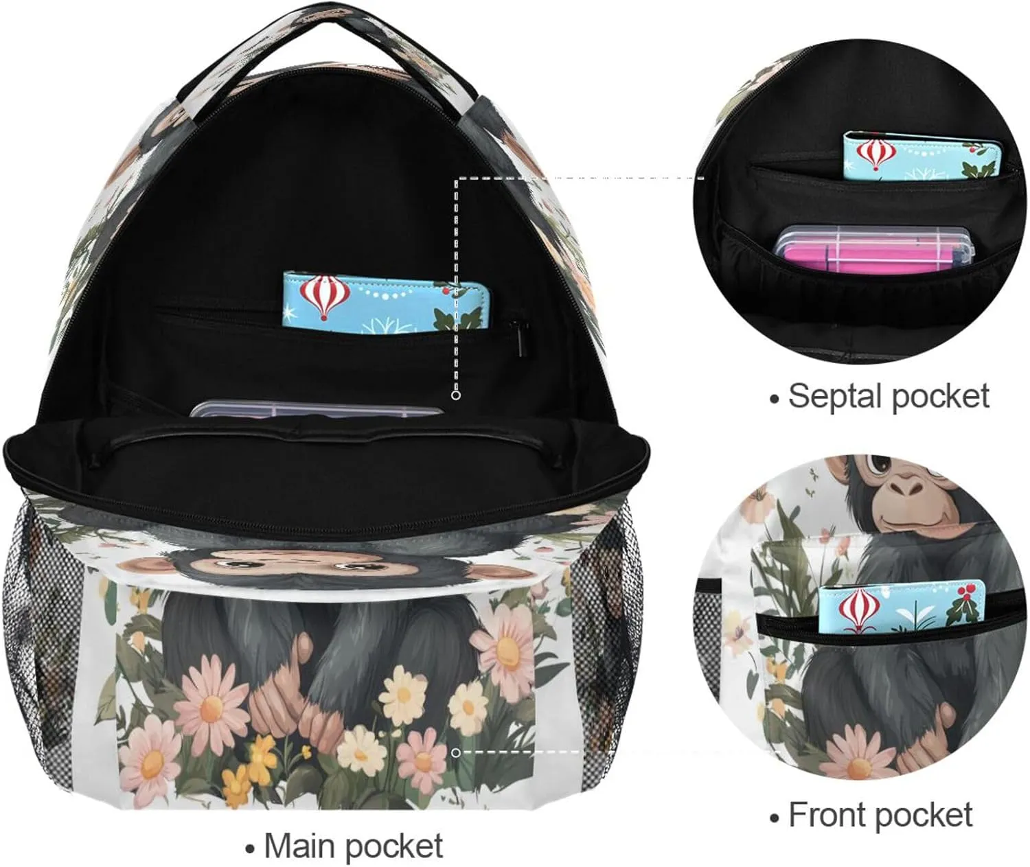 Backpacks for Teacher Nurse Fashion Backpack with Chest Strap for Business Work College Travel Trip Cute Rhinopithecus White