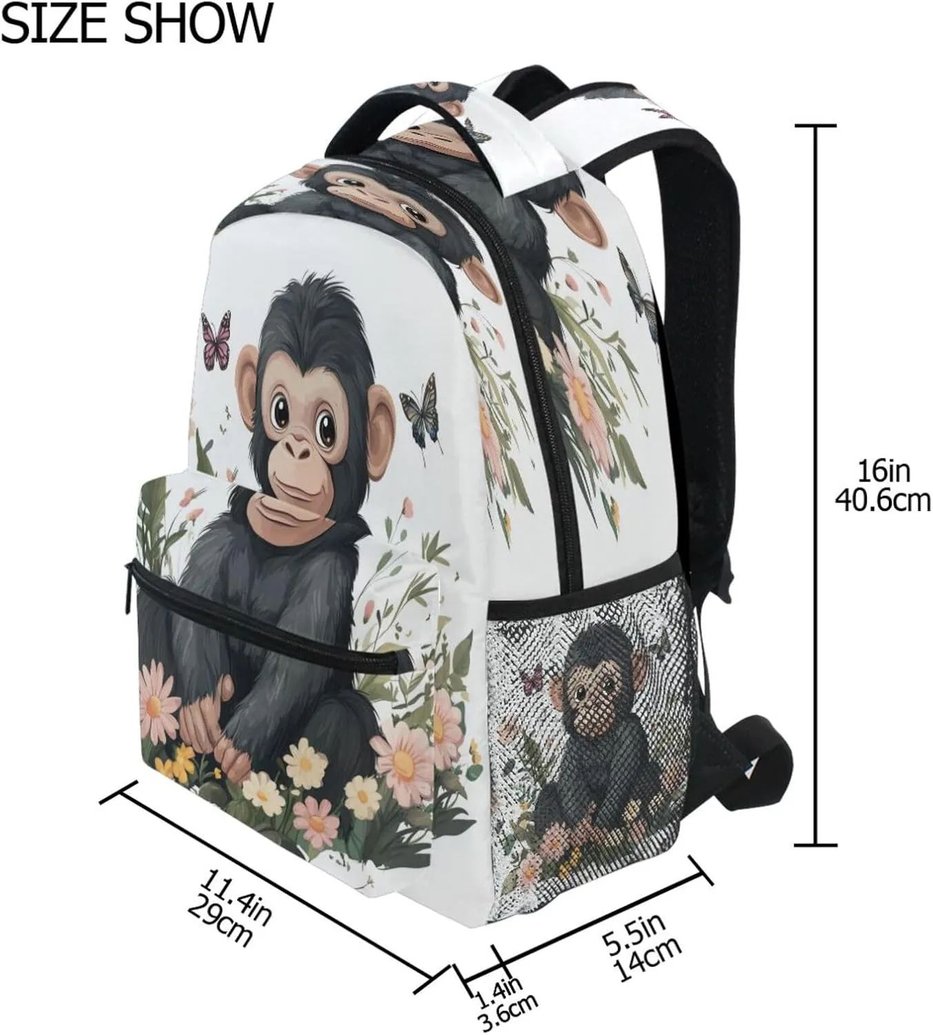 Backpacks for Teacher Nurse Fashion Backpack with Chest Strap for Business Work College Travel Trip Cute Rhinopithecus White