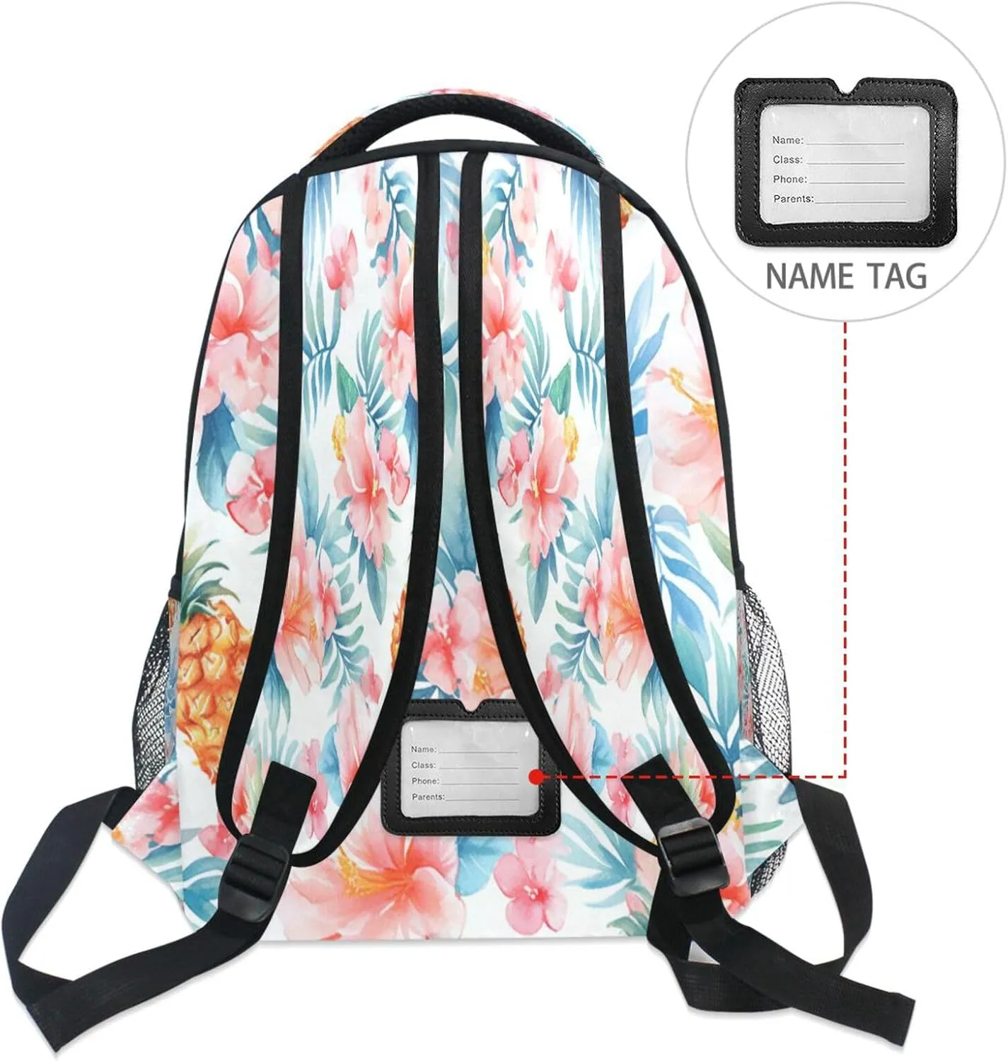 Backpacks for Teenager Fashion School Bag with Chest Strap for Business Work College Travel Trip Sliced Pineapple and Flowers Watercolor