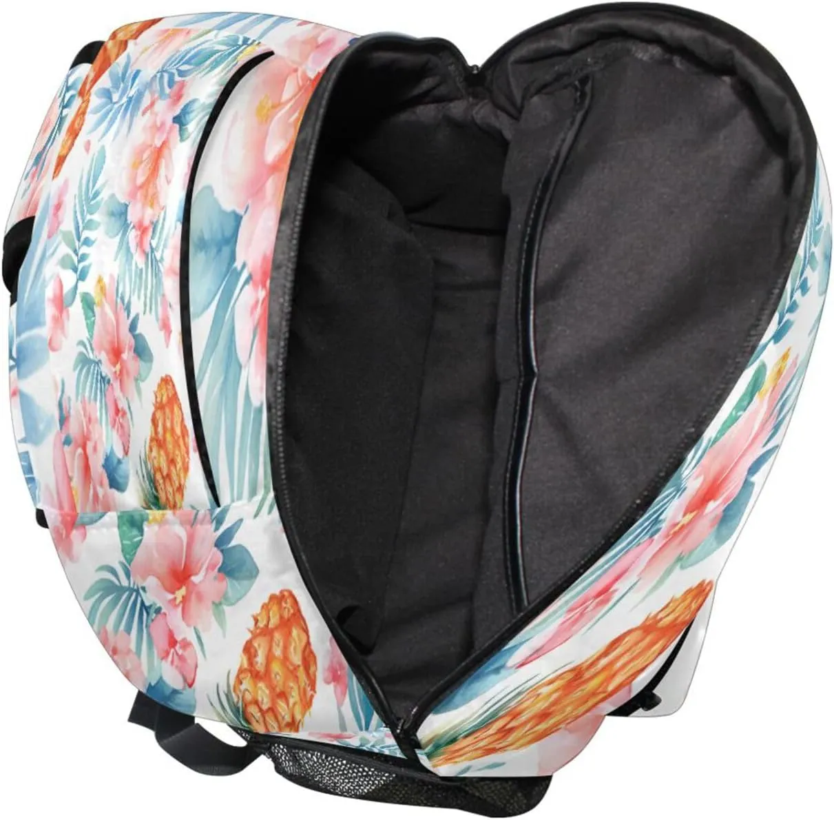Backpacks for Teenager Fashion School Bag with Chest Strap for Business Work College Travel Trip Sliced Pineapple and Flowers Watercolor