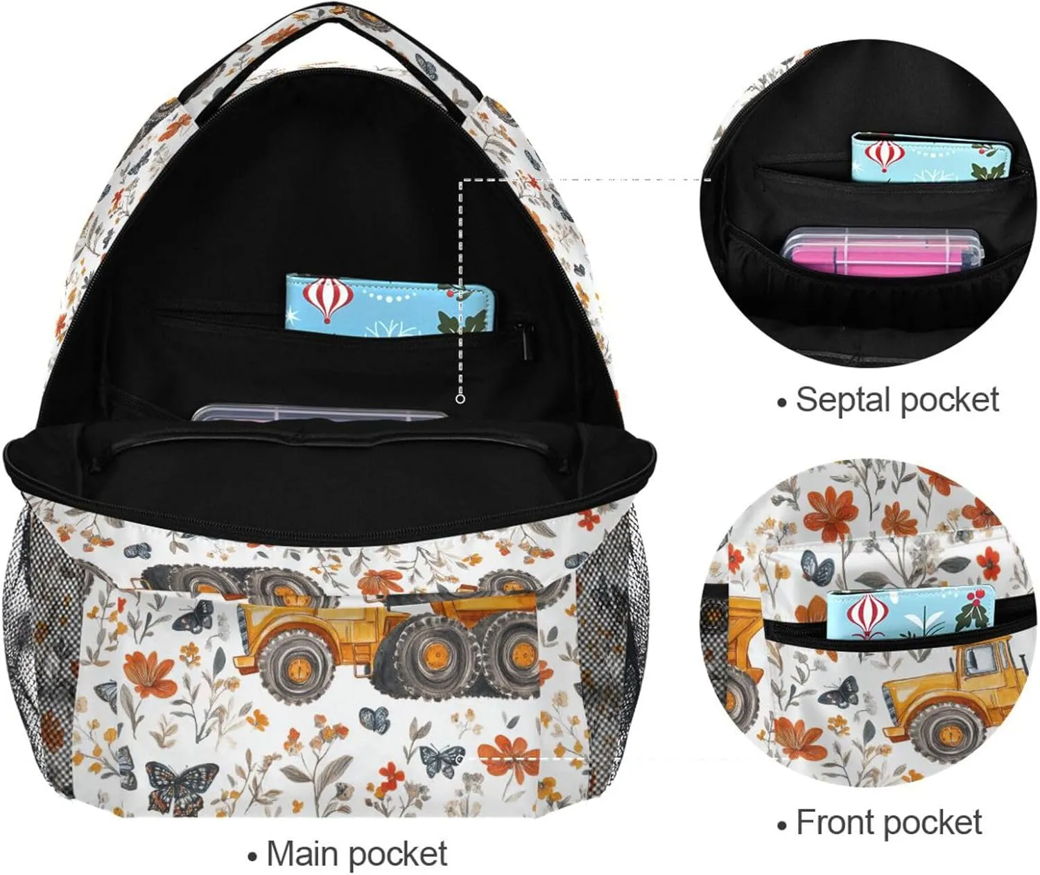 Backpacks for Unisex Adult Fashion Stylish Travel Bags with Chest Strap for Business Work College Travel Trip Construction Truck Cartoon Dump Truck