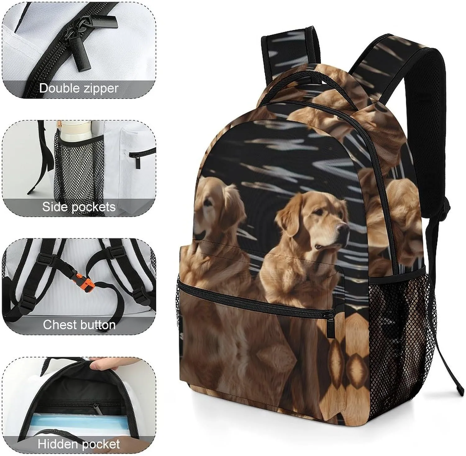 Backpacks Golden Retrievers Travel Bag Laptop Backpack Casual Daypack for Weekender Business Hiking