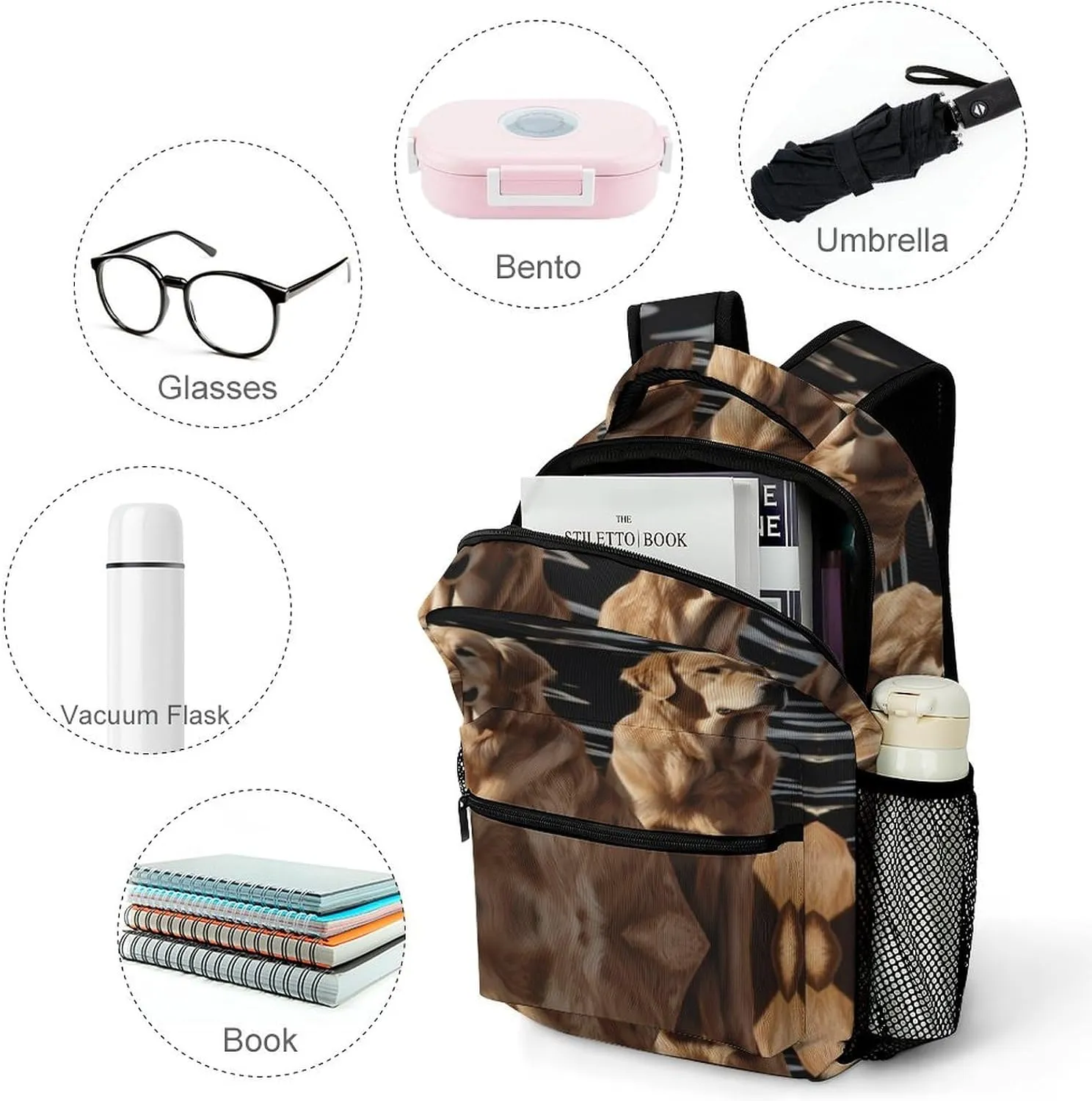 Backpacks Golden Retrievers Travel Bag Laptop Backpack Casual Daypack for Weekender Business Hiking