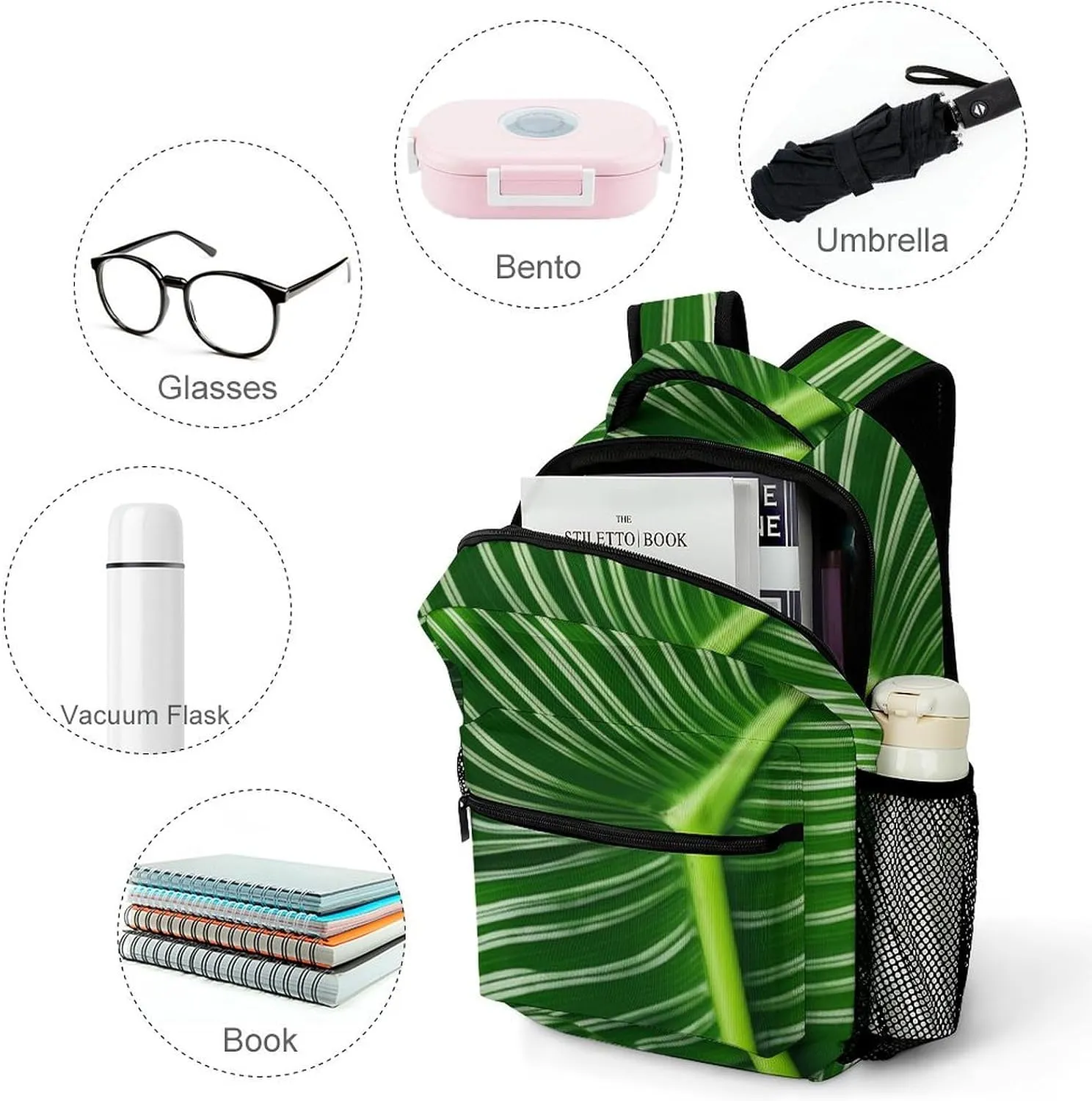 Backpacks Green Tropical Leaf Travel Bag Laptop Backpack Casual Daypack for Weekender Business Hiking