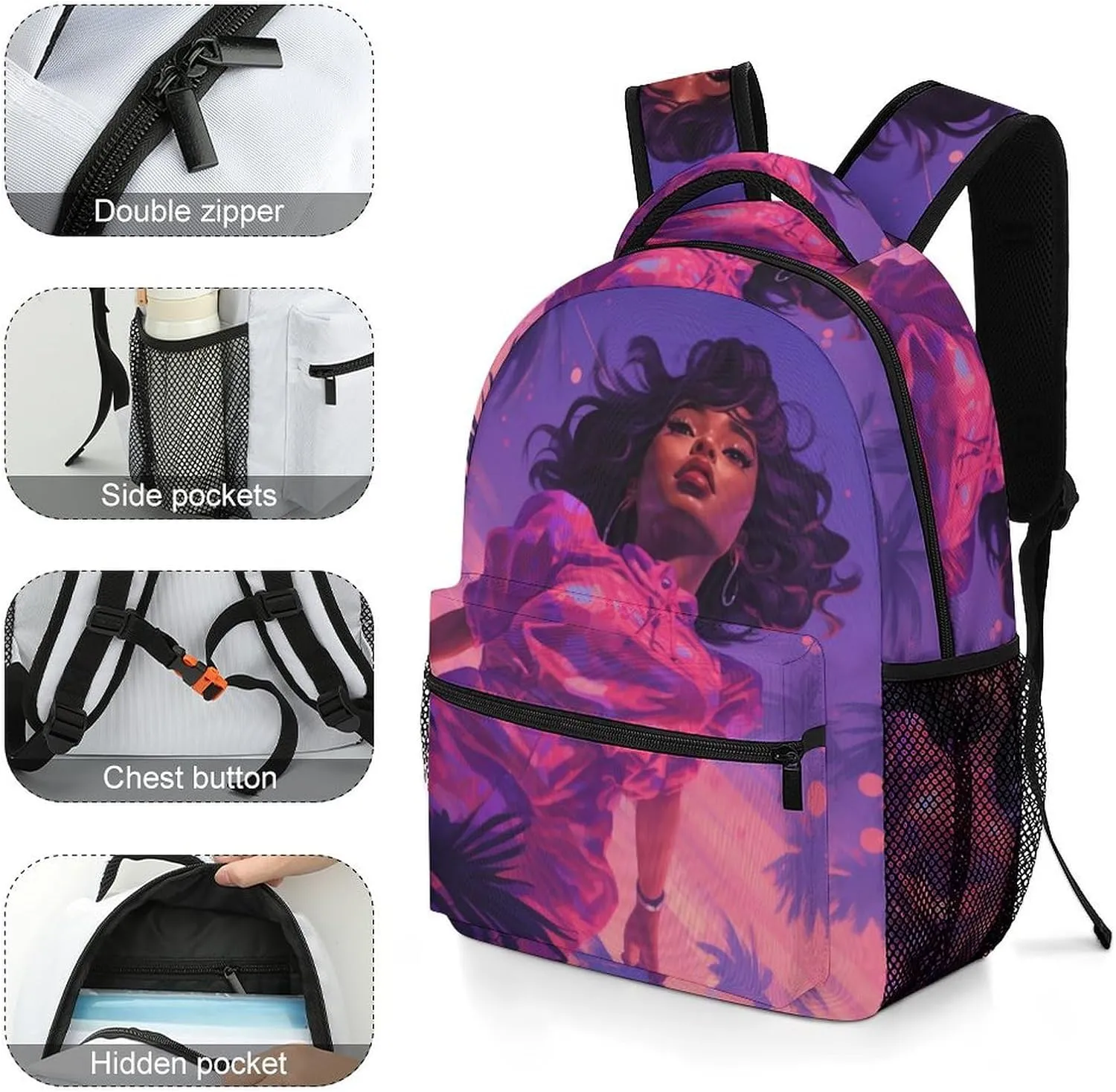 Backpacks Purple And Pink Woman Travel Bag Laptop Backpack Casual Daypack for Weekender Business Hiking