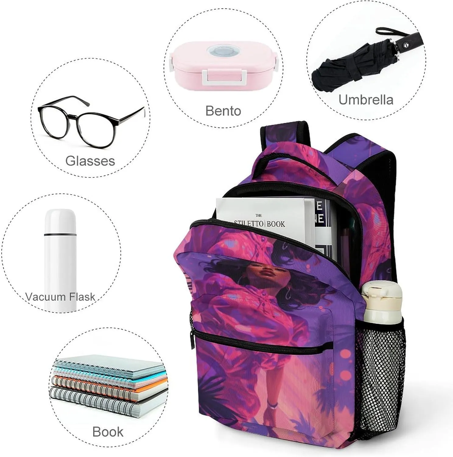 Backpacks Purple And Pink Woman Travel Bag Laptop Backpack Casual Daypack for Weekender Business Hiking