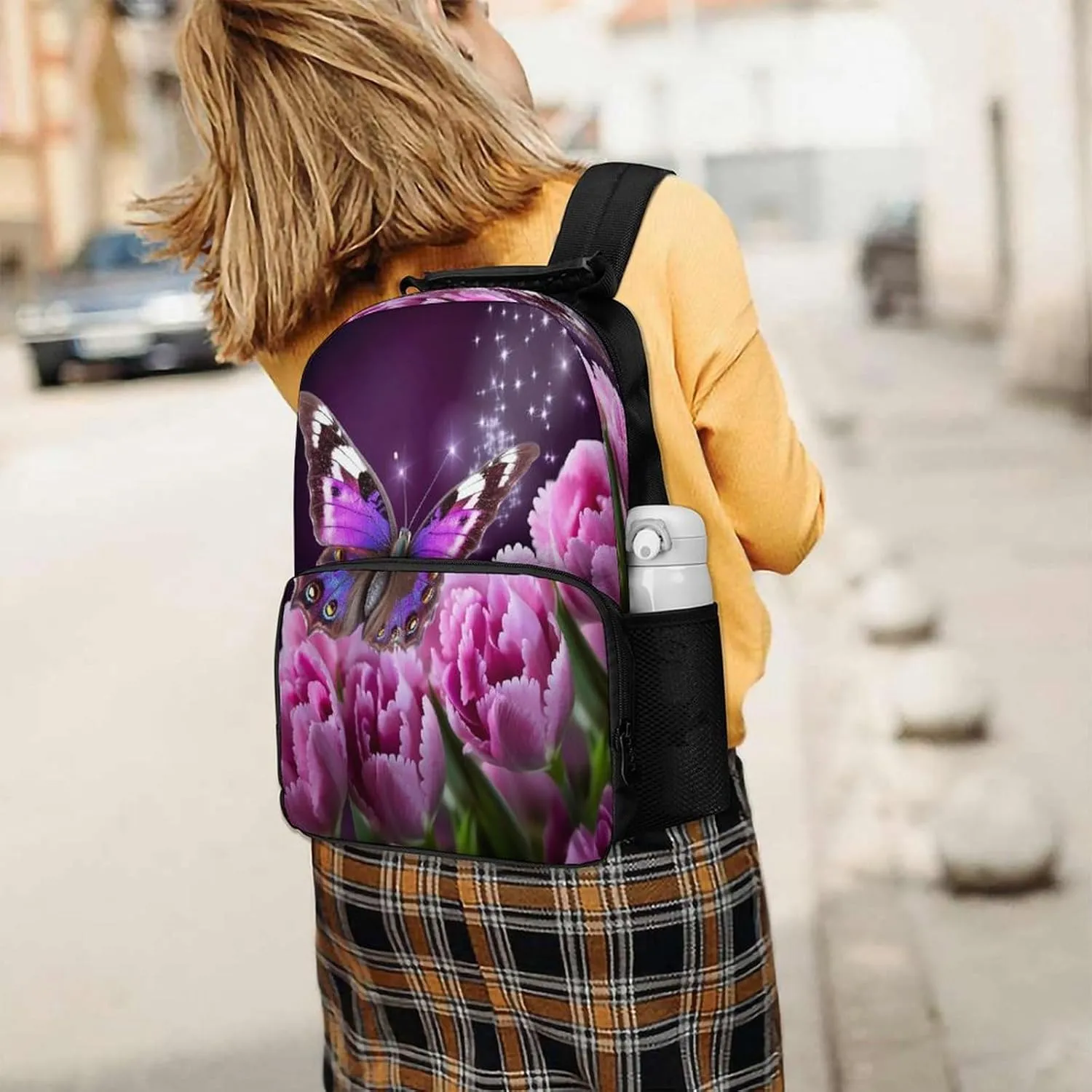 Backpacks Purple Flower Butterfly Travel Bag Business Work Laptop Backpack