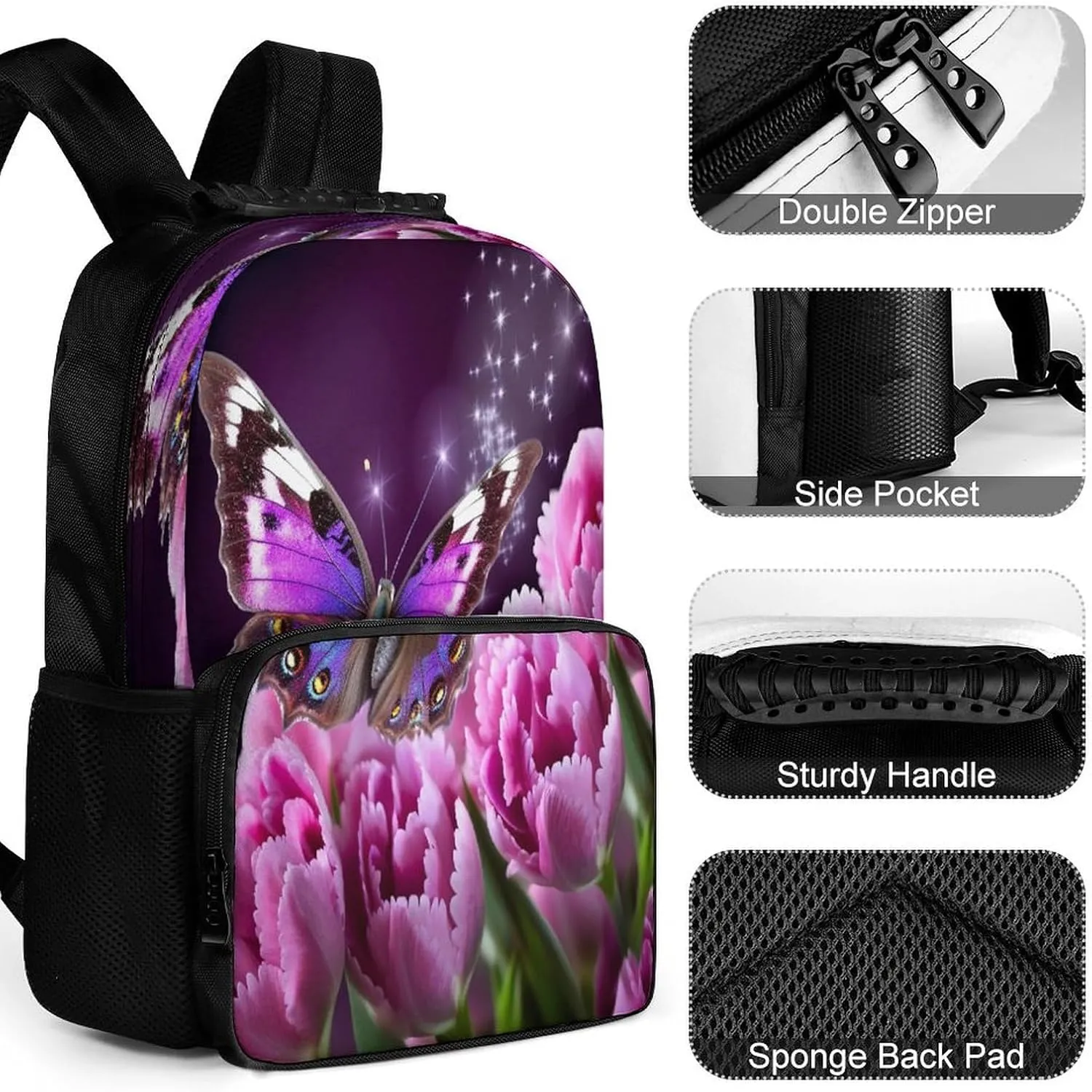 Backpacks Purple Flower Butterfly Travel Bag Business Work Laptop Backpack
