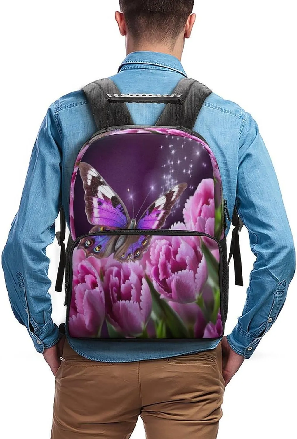 Backpacks Purple Flower Butterfly Travel Bag Business Work Laptop Backpack