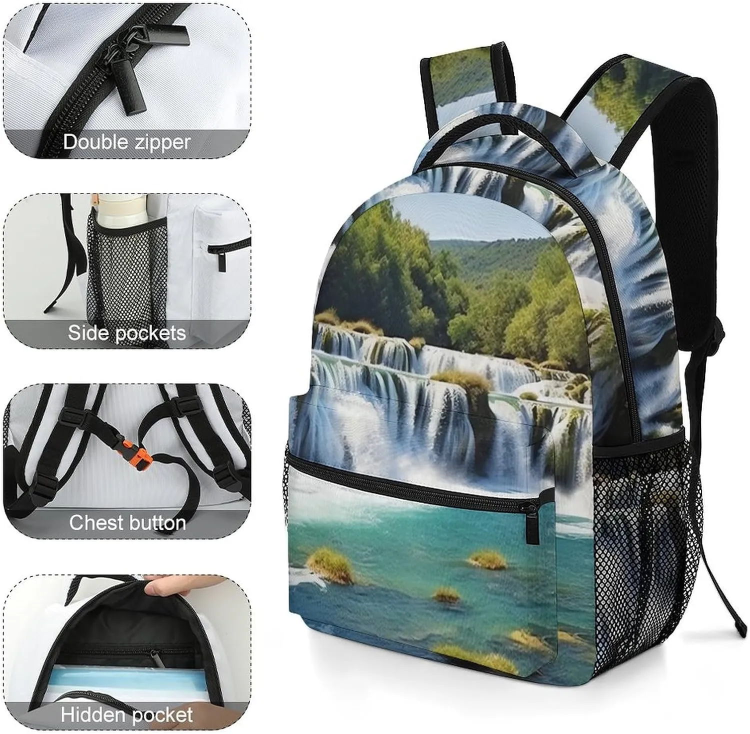 Backpacks Waterfalls on Krka River Travel Bag Laptop Backpack Casual Daypack for Weekender Business Hiking