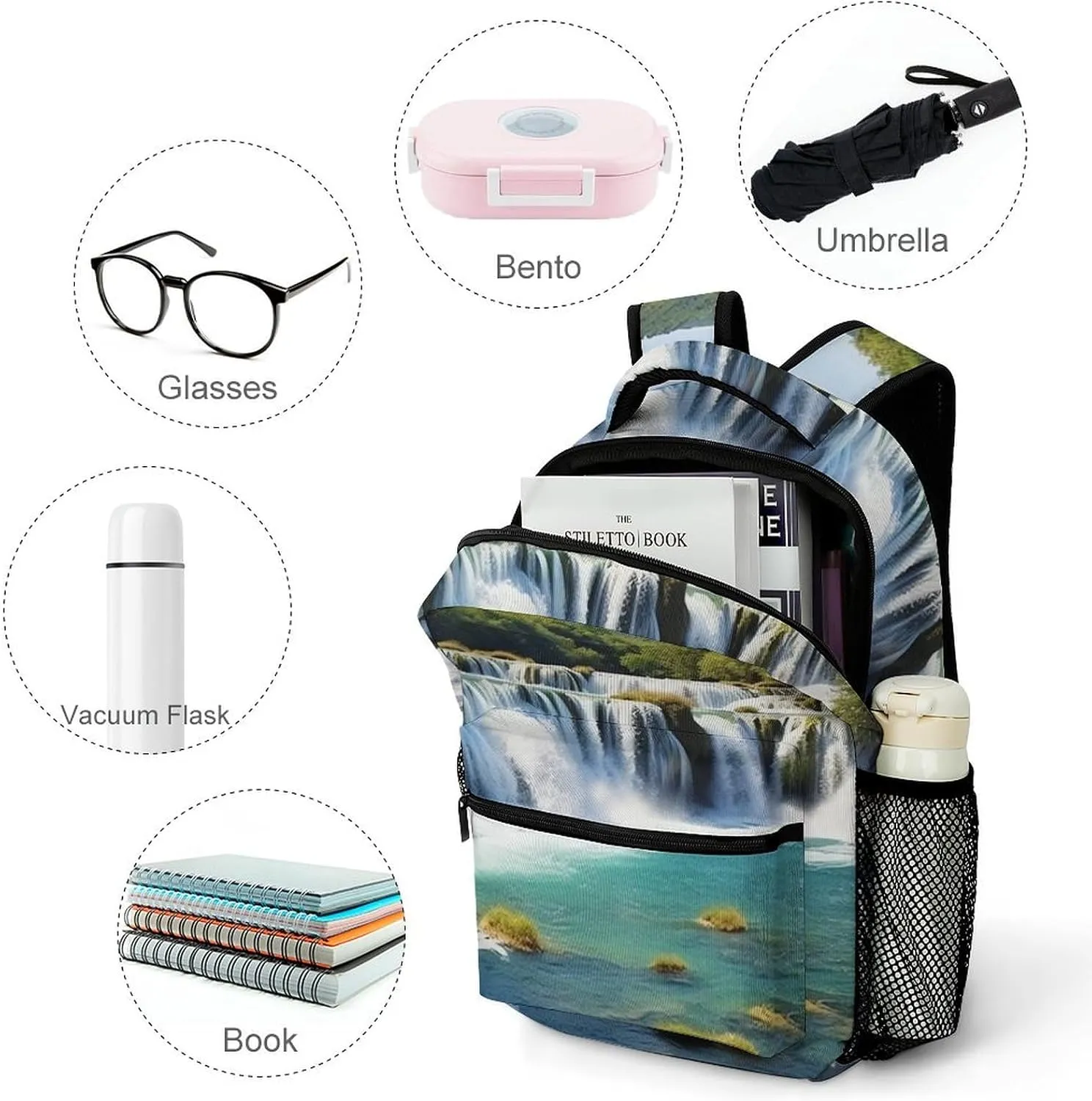Backpacks Waterfalls on Krka River Travel Bag Laptop Backpack Casual Daypack for Weekender Business Hiking