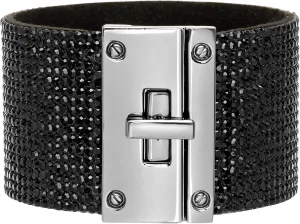 Badgley Mischka Women's Bracelet - Crystal Studded Leatherette Box Clasp Bangle Cuff Wrap Wristband