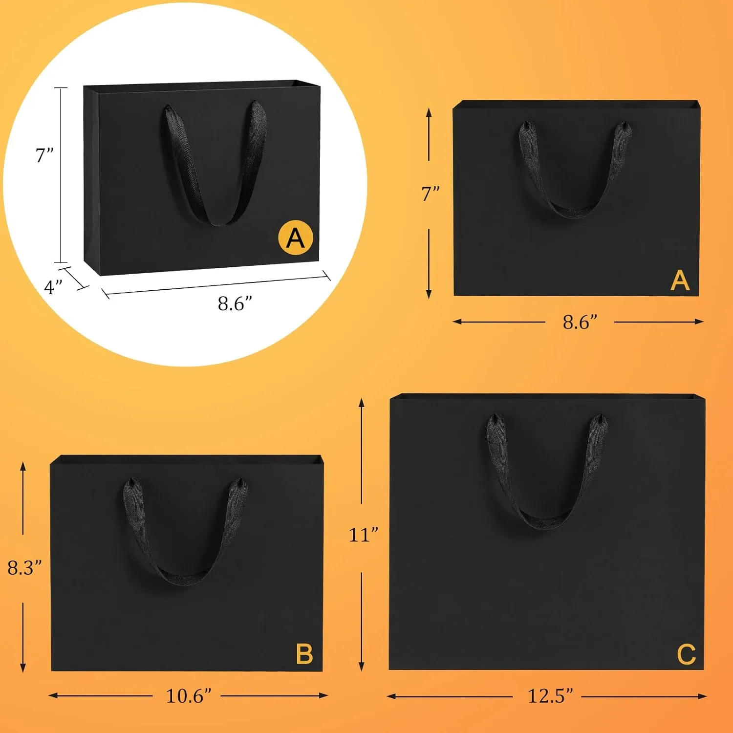 BagDream 25Pcs 8.6x4x7 Black Kraft Paper Bags with Handles, Heavy Duty Small Gift Bags for Party Favor, Retail, Merchandise, Soft Cloth Handle Sturdy Paper Sacks