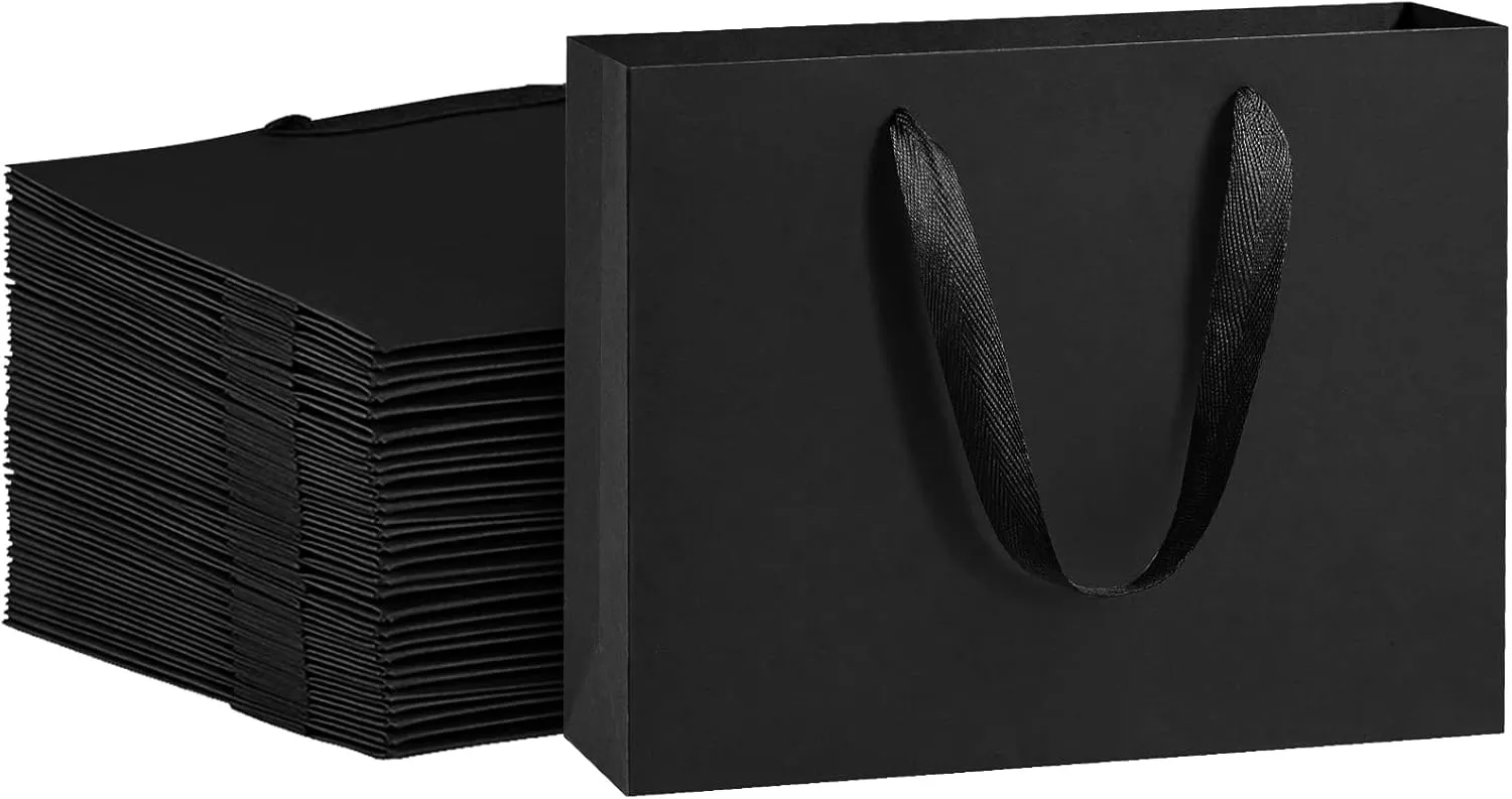 BagDream 25Pcs 8.6x4x7 Black Kraft Paper Bags with Handles, Heavy Duty Small Gift Bags for Party Favor, Retail, Merchandise, Soft Cloth Handle Sturdy Paper Sacks