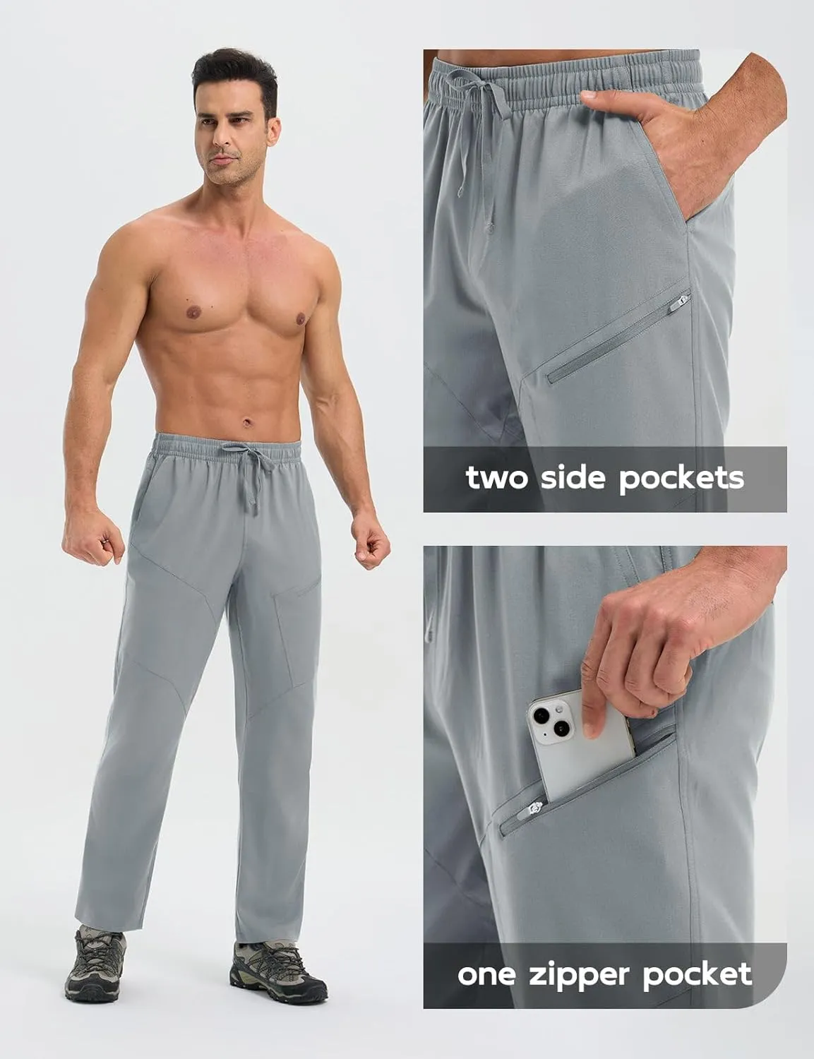baleaf Men's Hiking Pants Ripstop Water Resistant Cargo Quick Dry Travel Elastic Waist with Zip Pockets UPF 50  Work
