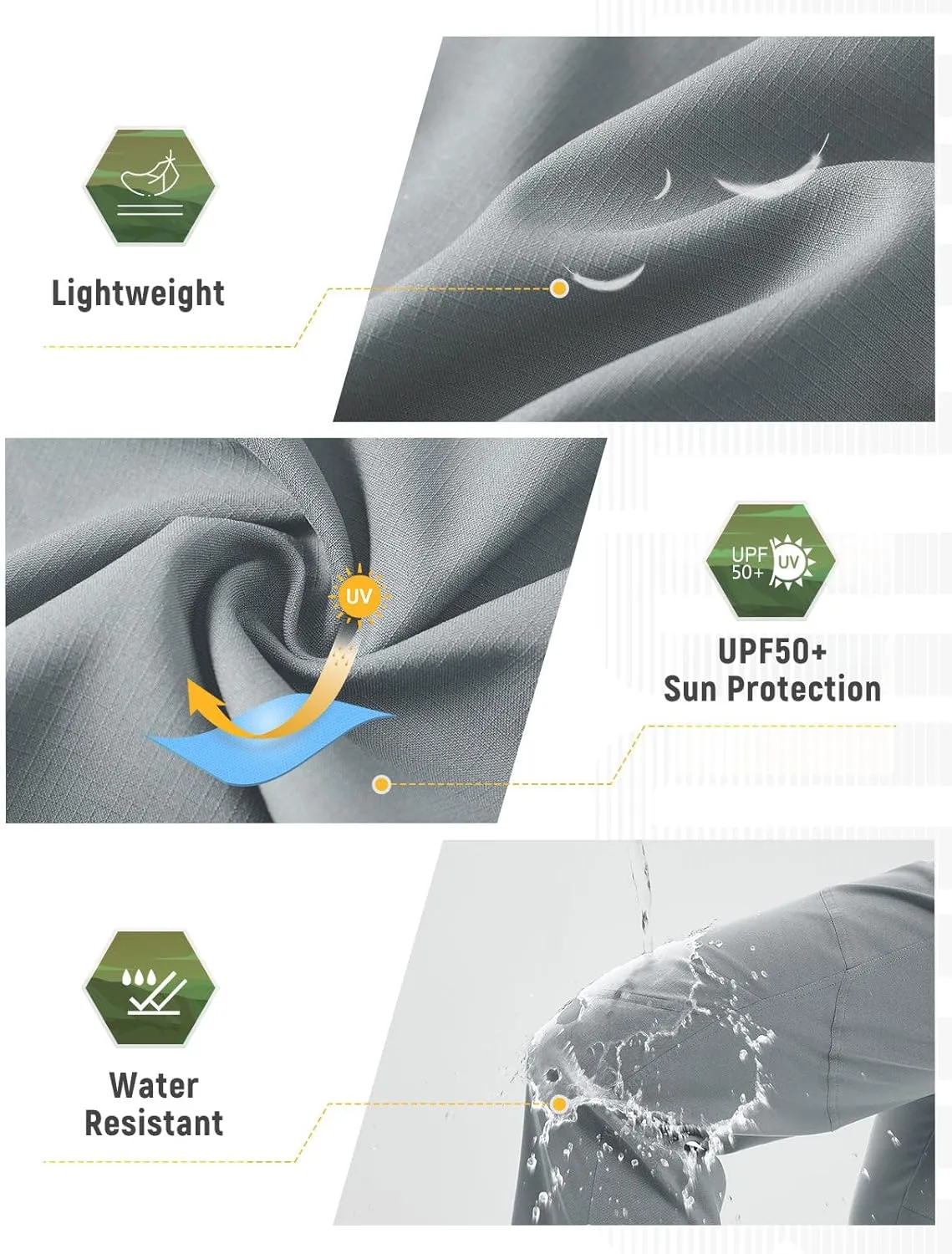 baleaf Men's Hiking Pants Ripstop Water Resistant Cargo Quick Dry Travel Elastic Waist with Zip Pockets UPF 50  Work