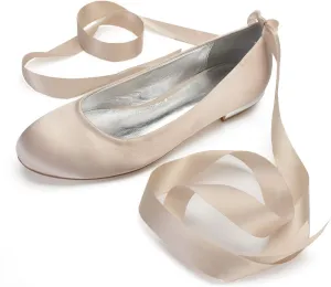 Ballerina Flats Shoes for Women Summer Bride Lace Tie Up Formal Wedding Party Dress Shoes