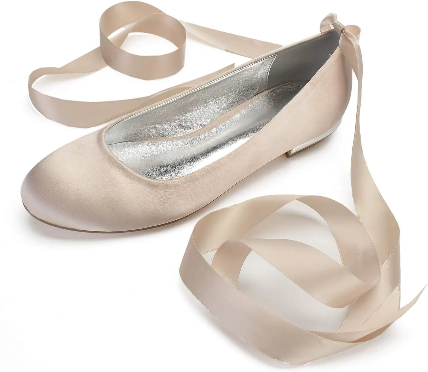 Ballerina Flats Shoes for Women Summer Bride Lace Tie Up Formal Wedding Party Dress Shoes