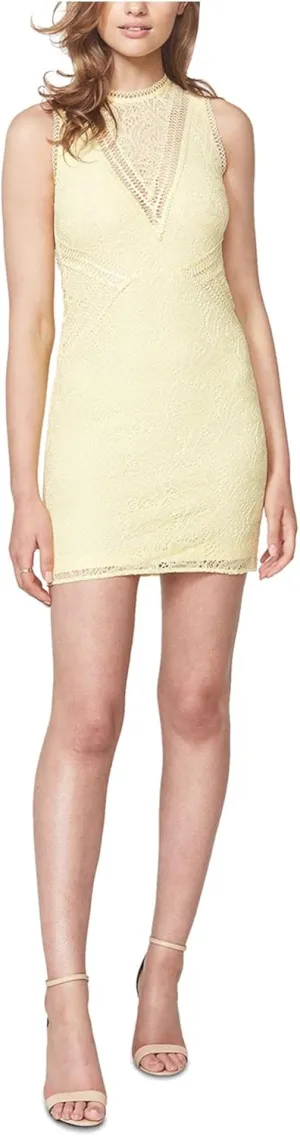 Bardot Womens Lace Zippered Lined Sleeveless Crew Neck Mini Evening Sheath Dress