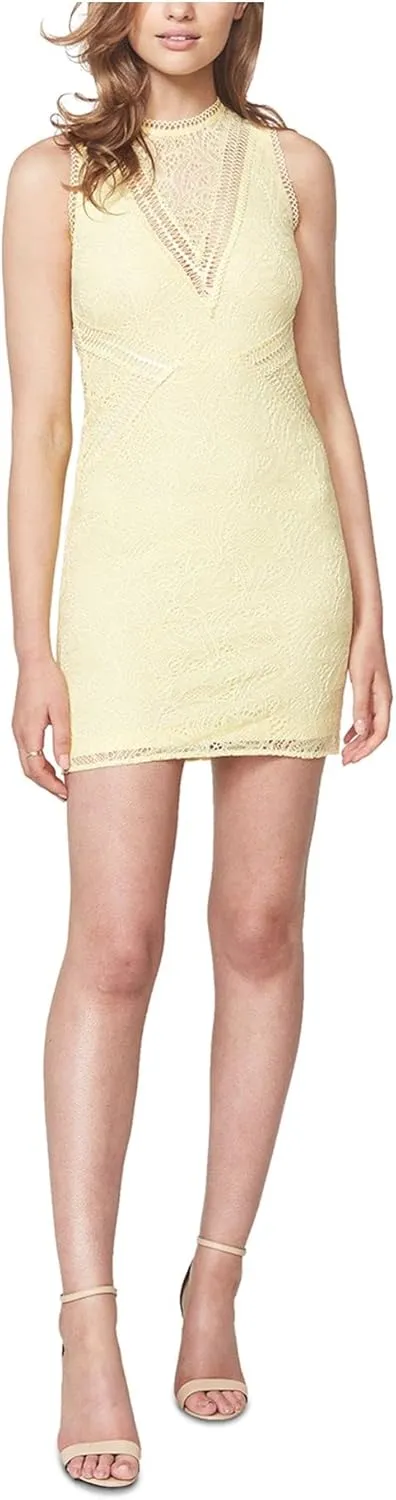 Bardot Womens Lace Zippered Lined Sleeveless Crew Neck Mini Evening Sheath Dress