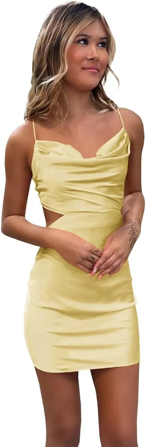 Basgute Short Satin Homecoming Dresses for Teens Tight Mini Sexy Backless Corset Formal Prom Cocktail Party Gown