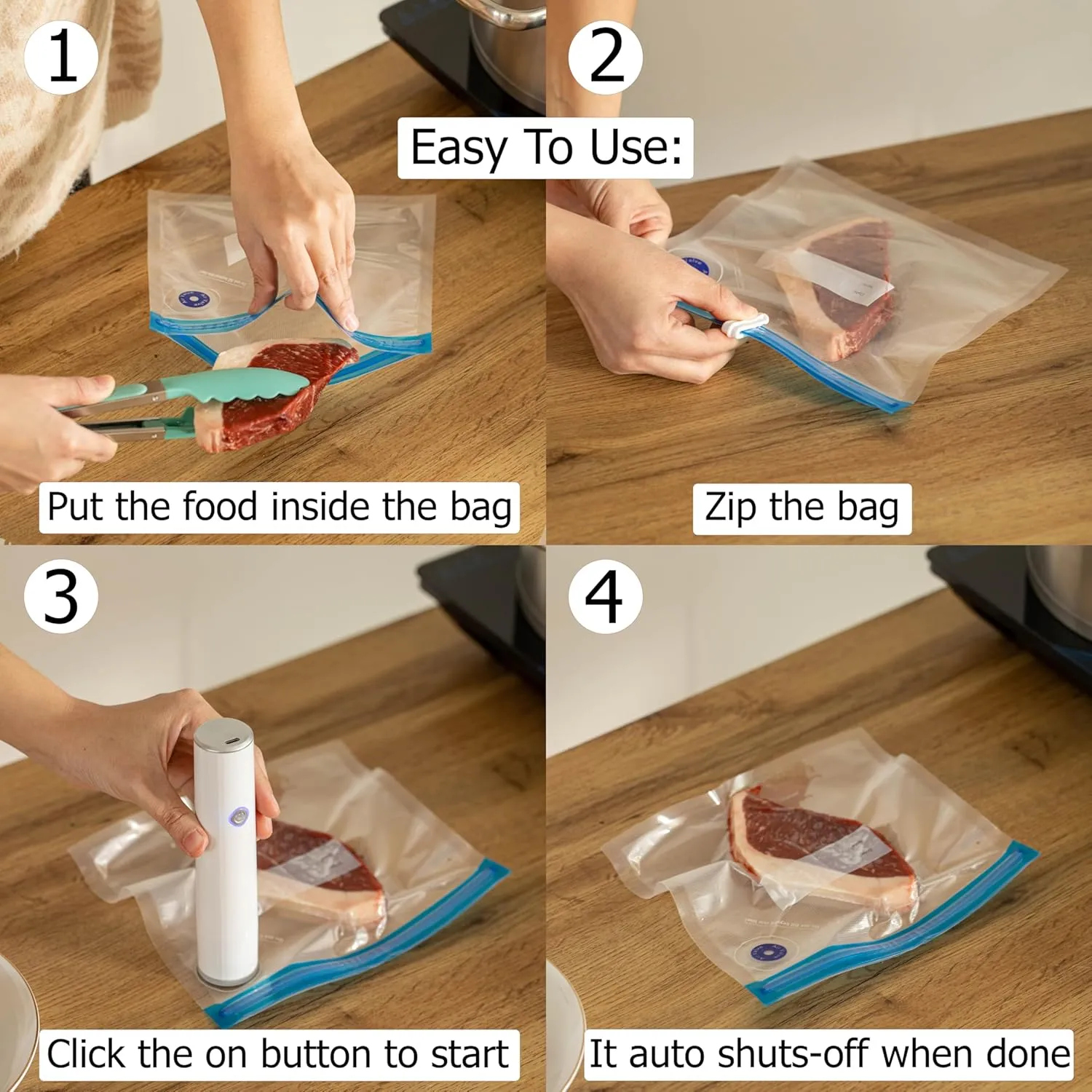 Basicwise Handheld Vacuum Sealer Machine with 24-pc Reusable Bags Food Storage Kitchen Organization Sous Vide Cooking Pantry Preservation Refrigerator Management Meal Preparation & Airtight Sealing